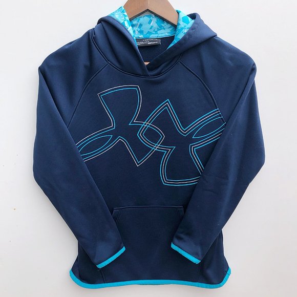 Under Armour Navy Fleece Dual Logo Coldgear Hoodie - Picture 2 of 4